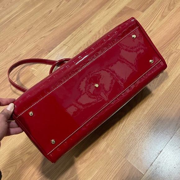 Arcadia Red Logo Embossed Patent Leather Teresa Large Top Handle Bag - Picture 10 of 12